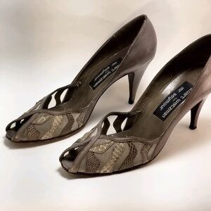 Stuart Weitzman Metallic Silver Peep-Toe Heels